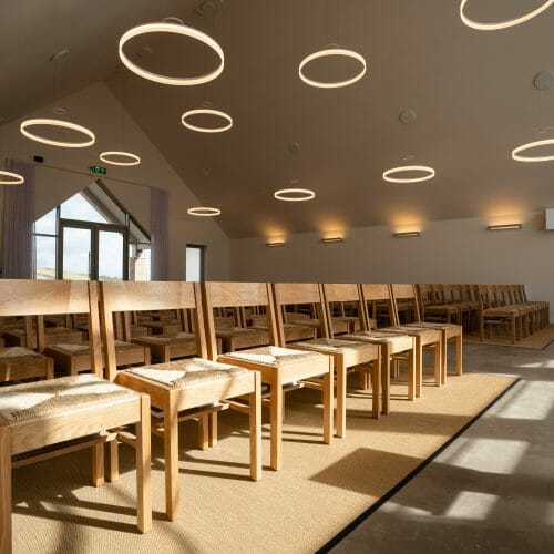 Solid Oak and Sea Grass Seating with Halo Lighting